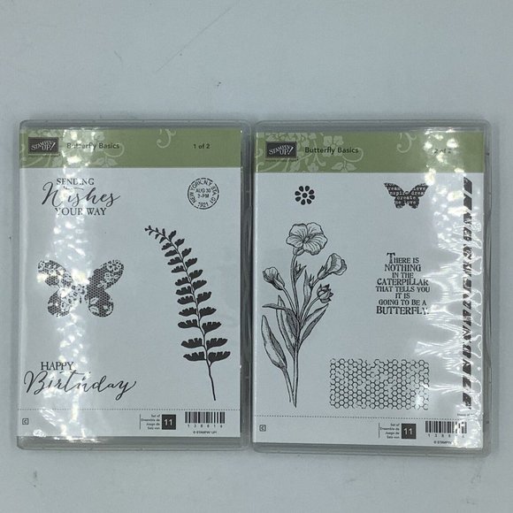 Stampin Up BUTTERFLY BASICS stamp sets 1 & 2 Nature Birthday 138816 Unused - Picture 1 of 7
